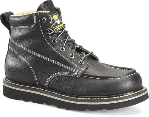 Carolina Boots: Men's CA7007 Black Flatiron 6" Moc Wedge Toe Work Boot 1 Carolina Boots: Men's CA7007 Black Flatiron 6" Moc Wedge Toe Work Boot