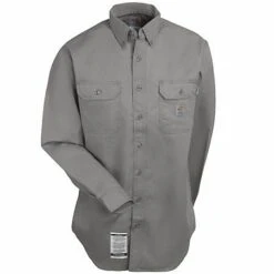 Carhartt Shirts: Men's FRS160 GRY Gray Flame Resistant Twill Shirt -Workingperson Deals Shirts Store carhartt frs160gry f 01