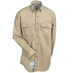 Carhartt Shirts: Men's FR Khaki FRS160 KHI Twill Flame Resistant Shirt -Workingperson Deals Shirts Store carhartt frs160khi f 01