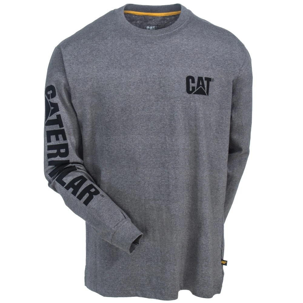 CAT Apparel Shirts: Men's 1510034 004 Heather Grey Trademark Banner Long-Sleeve Tee Shirt 3 CAT Apparel Shirts: Men's 1510034 004 Heather Grey Trademark Banner Long-Sleeve Tee Shirt - Image 3