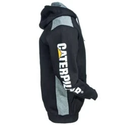CAT Apparel Sweatshirts: Men's 1910802 016 Black Logo Panel Hooded Sweatshirt -Workingperson Deals Shirts Store cat 1910802 016 r 01