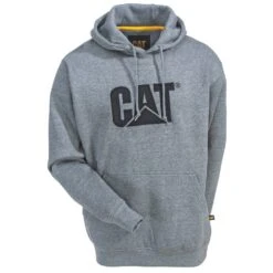 CAT Apparel Sweatshirts: Men's W10646 004 Dark Heather Grey Trademark Hooded Sweatshirt -Workingperson Deals Shirts Store cat w10646 dhtr f 01