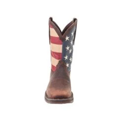 Durango Boots: Men's DB5554 Brown Rebel 12 Inch American Flag Pull On Square Toe Boot -Workingperson Deals Shirts Store db5554 front