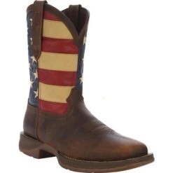 Durango Boots: Men's DB5554 Brown Rebel 12 Inch American Flag Pull On Square Toe Boot -Workingperson Deals Shirts Store db5554 reg