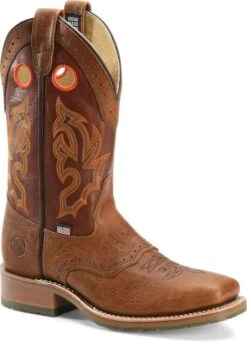 Double H Boots: Men's DH5400 Brown Square Steel Toe ICE Roper 13" Pull On Cowboy Boot