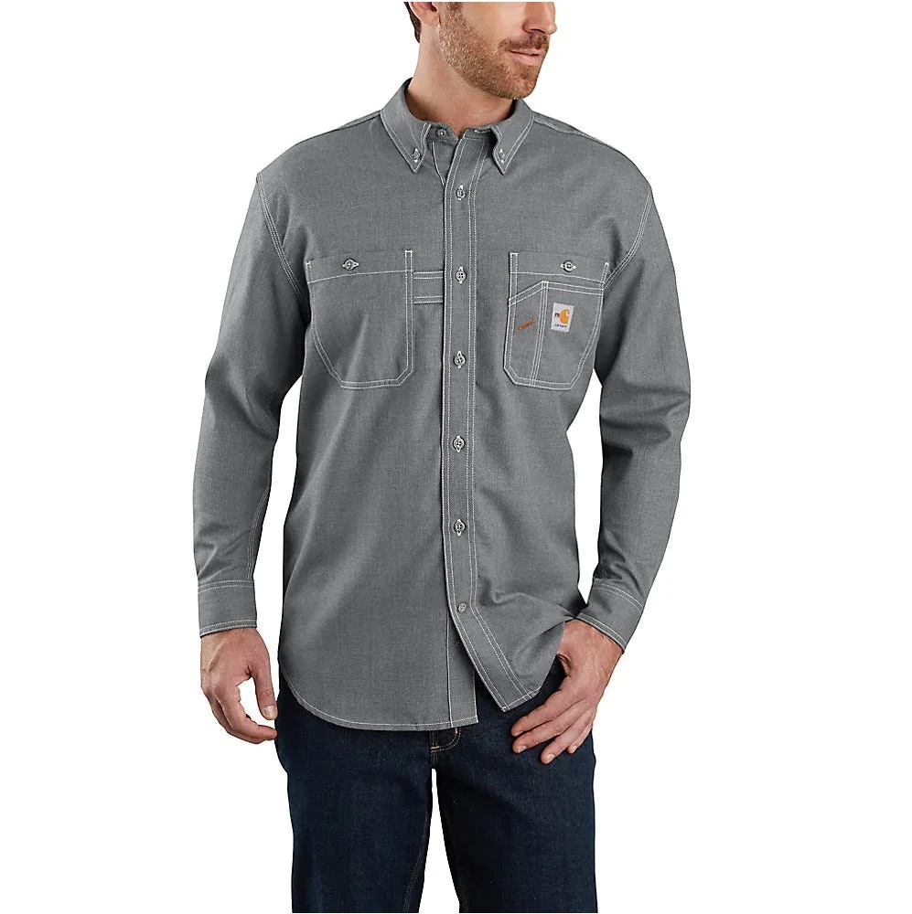 Carhartt Shirts: Men's 104138 GRY Grey FR Original Fit Lightweight Long Sleeve Button Front Shirt 1 Carhartt Shirts: Men's 104138 GRY Grey FR Original Fit Lightweight Long Sleeve Button Front Shirt
