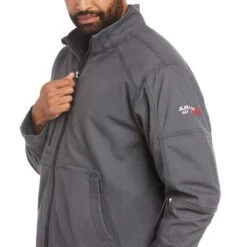 Ariat Work FR Jacket: Men's 10033193 Iron Grey DuraLight Stretch Canvas Field Jacket -Workingperson Deals Shirts Store f20 mns work 10033193 detail02