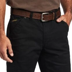 Ariat Rebar Pant: Men's 10041065 Black M5 Straight DuraStretch Washed Twill Dungaree Straight Leg Pant -Workingperson Deals Shirts Store f22 mns work 10041065 detail01