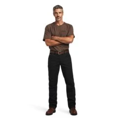 Ariat Rebar Pant: Men's 10041065 Black M5 Straight DuraStretch Washed Twill Dungaree Straight Leg Pant -Workingperson Deals Shirts Store f22 mns work 10041065 full