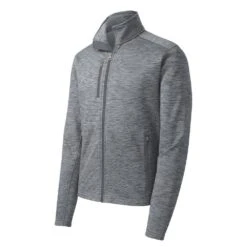 Port Authority Jacket: Men's F231 GRY Grey Digi Stripe Fleece Jacket -Workingperson Deals Shirts Store f231 grey form front