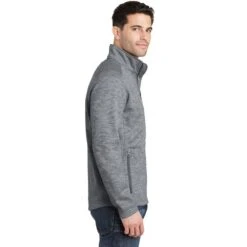 Port Authority Jacket: Men's F231 GRY Grey Digi Stripe Fleece Jacket -Workingperson Deals Shirts Store f231 grey model side 042015