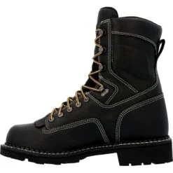 Georgia Boots: Men's GB00603 Black Plain Toe 8" USA Made Logger Waterproof Work Boot -Workingperson Deals Shirts Store gb00603 instep profile