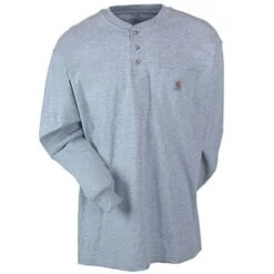 Carhartt Shirts: Men's Grey Long Sleeve K128 HGY Cotton Knit Henley Shirt -Workingperson Deals Shirts Store image 71974