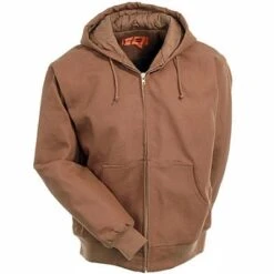 CornerStone Jackets: Brown Hooded Cotton Duck Work Jacket J763H DBR