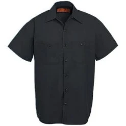 Red Kap Shirts: Men's SP24 BK Black Industrial Short-Sleeve Poplin Work Shirt -Workingperson Deals Shirts Store image 89376