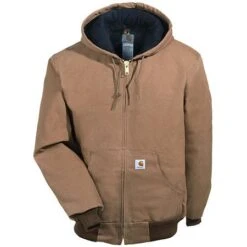 Carhartt Jackets: Men's J140 BRN Brown Flannel Lined USA Made Hooded Active Jacket -Workingperson Deals Shirts Store j140brn carharttf 01