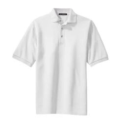 Port Authority Shirts: Men's White K420 WHT Cotton Knit Polo Shirt -Workingperson Deals Shirts Store k420 white front fs06