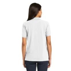 Port Authority Shirts: Women's White Cotton Knit Polo Shirt L420 WHT -Workingperson Deals Shirts Store l420 white model back 082018