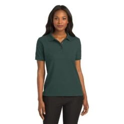 Port Authority Shirts: Women's Silk Touch Green Shirt L500 DGR -Workingperson Deals Shirts Store l500 darkgreen model front 082018