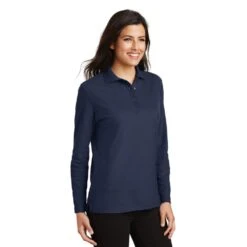 Port Authority Shirts: Women's Navy Long Sleeve Polo Shirt L500LS NVY