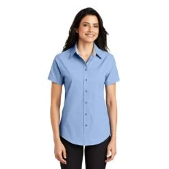 Port Authority Shirts: Womens Light Blue Short Sleeve Shirt L508 LBL
