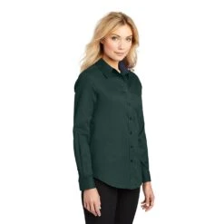 Port Authority Shirts: Women's Green Cotton/Poly Woven Shirt L608 DGR -Workingperson Deals Shirts Store l608 darkgreennavy model 3q