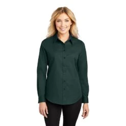 Port Authority Shirts: Women's Green Cotton/Poly Woven Shirt L608 DGR