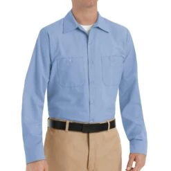 Red Kap Shirts:Men's Light Blue SP14 LB Industrial Work Shirt -Workingperson Deals Shirts Store ms rk sp14lb f