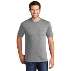 Port & Company Shirt: Men's PC54P AH Athletic Heather Core Cotton Pocket Tee 8 Port & Company Shirt: Men's PC54P AH Athletic Heather Core Cotton Pocket Tee -Workingperson Deals Shirts Store pc54p athleticheather model front