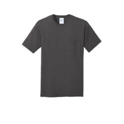 Port & Company Shirt: Men's PC54P CHR Charcoal Core Cotton Pocket Tee -Workingperson Deals Shirts Store pc54p charcoal flat front