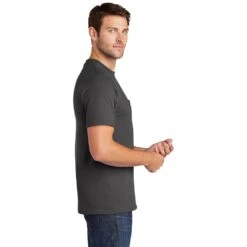 Port & Company Shirt: Men's PC54P CHR Charcoal Core Cotton Pocket Tee -Workingperson Deals Shirts Store pc54p charcoal model side