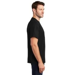 Port & Company Shirts: Men's Black PC61 JBK Cotton Essential Tee Shirt 8 Port & Company Shirts: Men's Black PC61 JBK Cotton Essential Tee Shirt -Workingperson Deals Shirts Store pc61 jetblack model side
