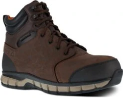 Reebok Boot: Men's RB4606 Brown Sublite Cushion EH Composite Toe Slip Resistant Waterproof Work Boot -Workingperson Deals Shirts Store rb4606 expand