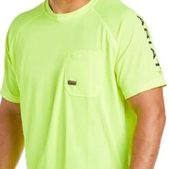 Ariat Rebar Shirts: Men's 10031037 Neon Lime Heat Fighter T-Shirt -Workingperson Deals Shirts Store s21 mns work 10031037 detail01 top
