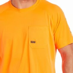 Ariat Rebar Shirts: Men's 10031040 Neon Orange Heat Fighter T-Shirt -Workingperson Deals Shirts Store s21 mns work 10031040 9224