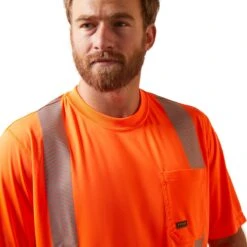 Ariat Rebar Workwear: Men's 10039195 Hi-Vis Orange ANSI T-Shirt -Workingperson Deals Shirts Store s22 mns work 10039195 detail04