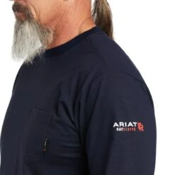 Ariat Shirts: Men's 10039294 Navy USA FR Stretch Logo T-Shirt -Workingperson Deals Shirts Store s22 mns work 10039294 detail02
