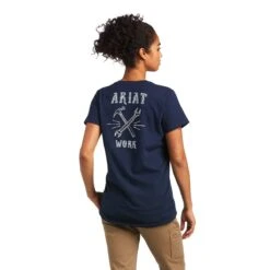 Ariat Rebar Shirts: Women's 10039159 Navy Cotton Strong Wrench Graphic T-Shirt -Workingperson Deals Shirts Store s22 wms work 10039159 back