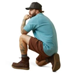 Ariat Rebar Shirts: Men's 10043485 Bachelor Button Heather Cotton Strong T-Shirt -Workingperson Deals Shirts Store s23 mns work 10043485 back