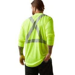 Ariat Rebar Workwear: Men's 10043823 Hi-Vis Bright Yellow ANSI Long Sleeve T-Shirt -Workingperson Deals Shirts Store s23 mns work 10043823 back