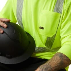 Ariat Rebar Workwear: Men's 10043823 Hi-Vis Bright Yellow ANSI Long Sleeve T-Shirt -Workingperson Deals Shirts Store s23 mns work 10043823 detail01