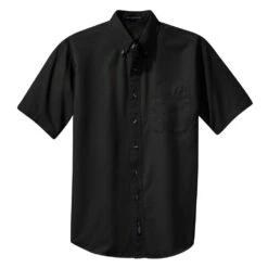 Port Authority Shirts: Men's Black S500T BLK Short Sleeve Twill Shirt With Pocket -Workingperson Deals Shirts Store s500t black front fs06