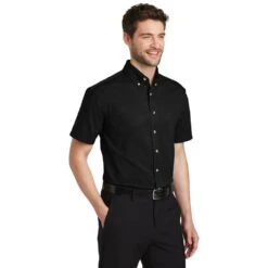 Port Authority Shirts: Men's Black S500T BLK Short Sleeve Twill Shirt With Pocket