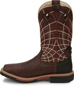 Justin Boots: Men's SE4835 Brown Ostrich Print Composite Square Toe Derrickman Cowboy Work Boots -Workingperson Deals Shirts Store se4835 617x563 instep