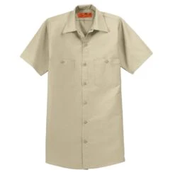 Red Kap Shirt: Men's SP24LT Light Tan Short Sleeve Industrial Work Shirt -Workingperson Deals Shirts Store sp24 lighttan flat front
