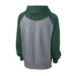 Sport-Tek Sweatshirt: Men's ST267-FGH Forest Green/Vintage Heather Raglan Colorblock Pullover Hooded Sweatshirt -Workingperson Deals Shirts Store st267 forestgreenvntghthr form back 1