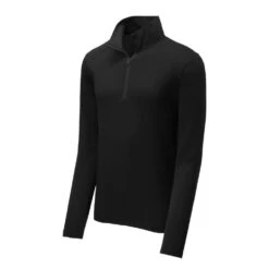Sport-Tek Pullover: Men's ST407BLK Black Triad Solid PosiCharge Tri-Blend Wicking 1/4-Zip Pullover -Workingperson Deals Shirts Store st407 blacktriadsolid form front
