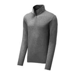 Sport-Tek Pullover: Men's ST407DGH Dark Grey Heather Triad Solid PosiCharge Tri-Blend Wicking 1/4-Zip Pullover -Workingperson Deals Shirts Store st407 darkgreyheather form front