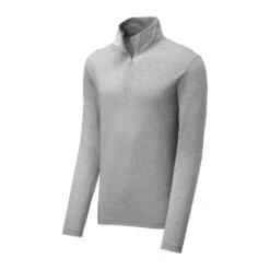 Sport-Tek Pullover: Men's ST407LGH Light Grey Heather Solid PosiCharge Tri-Blend Wicking 1/4-Zip Pullover -Workingperson Deals Shirts Store st407 lightgreyheather form front