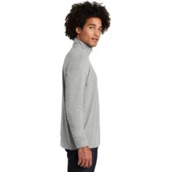 Sport-Tek Pullover: Men's ST407LGH Light Grey Heather Solid PosiCharge Tri-Blend Wicking 1/4-Zip Pullover -Workingperson Deals Shirts Store st407 lightgreyheather model side 012019